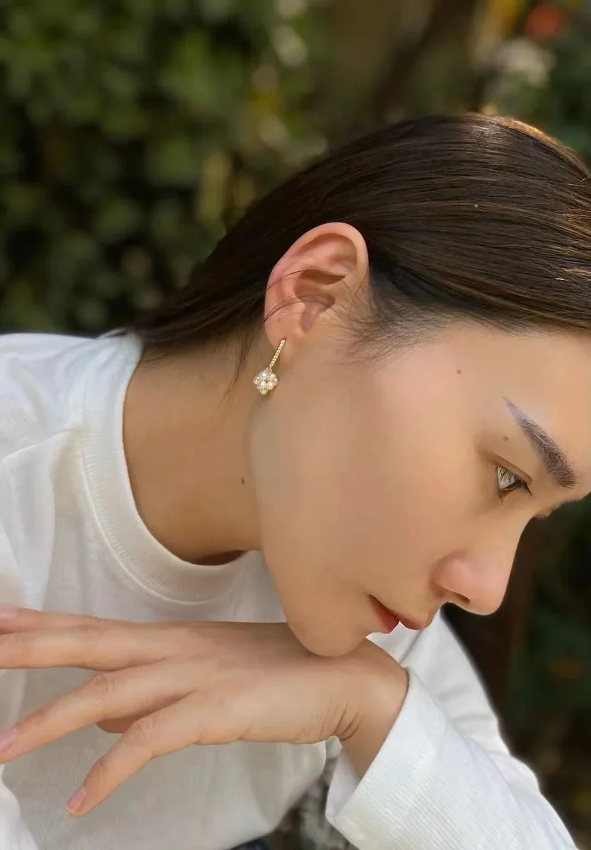 Women's Earrings Noble atmosphere simple stylish 14k gold and natural pearl braided flower ball design unique earrings for women