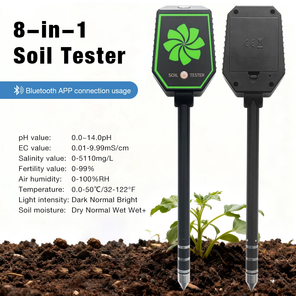 Bluetooth 8 in 1 Soil Tester Soil Meter pH EC Salt Fertility