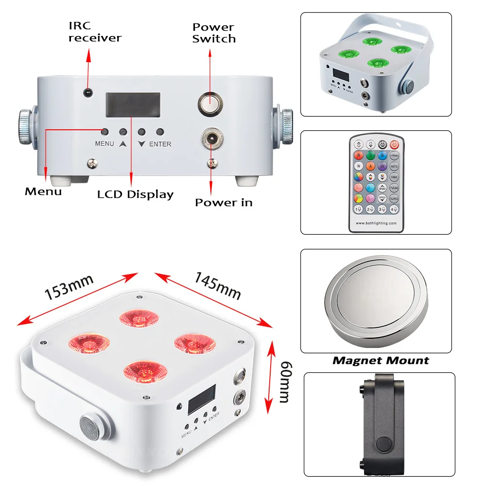 MUXXDJ 8pcs With a cases Battery IR4 4x12W RGBWA UV 6in1 DMX&IR Remote Wireless Up-light For Wedding DJ Event Party