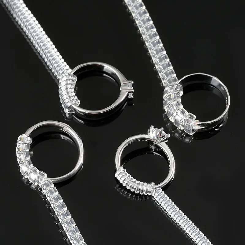 

4 шт., инструменты для регулировки размера кольца, спиральные пружинные кольца, регулируемый невидимый прозрачный затяжитель, инструмент для изменения размера