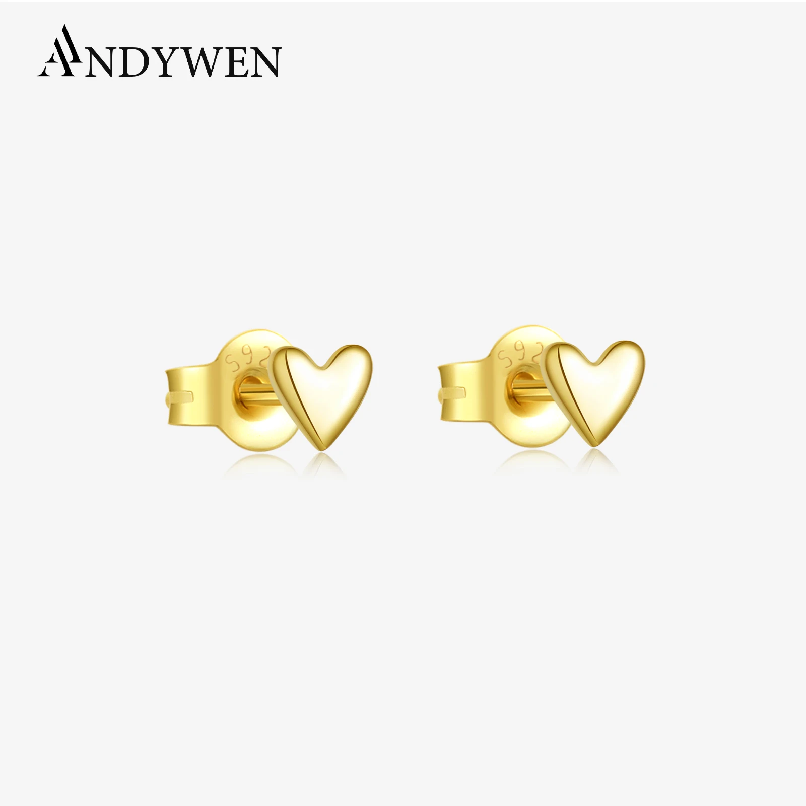 ANDYWEN 925 Sterling Silver Heart Shape Small Love Stud Earring 2024 Dainty Trendy Gift Stuff for Women Fine Jewelry