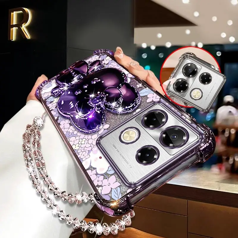 

Note 40pro Фиолетовые цветы Покрытие Браслет Держатель Чехол Для Infinix Note 40 Spark G0 2024 2025 itelA70 Smart 8 7 Чехол