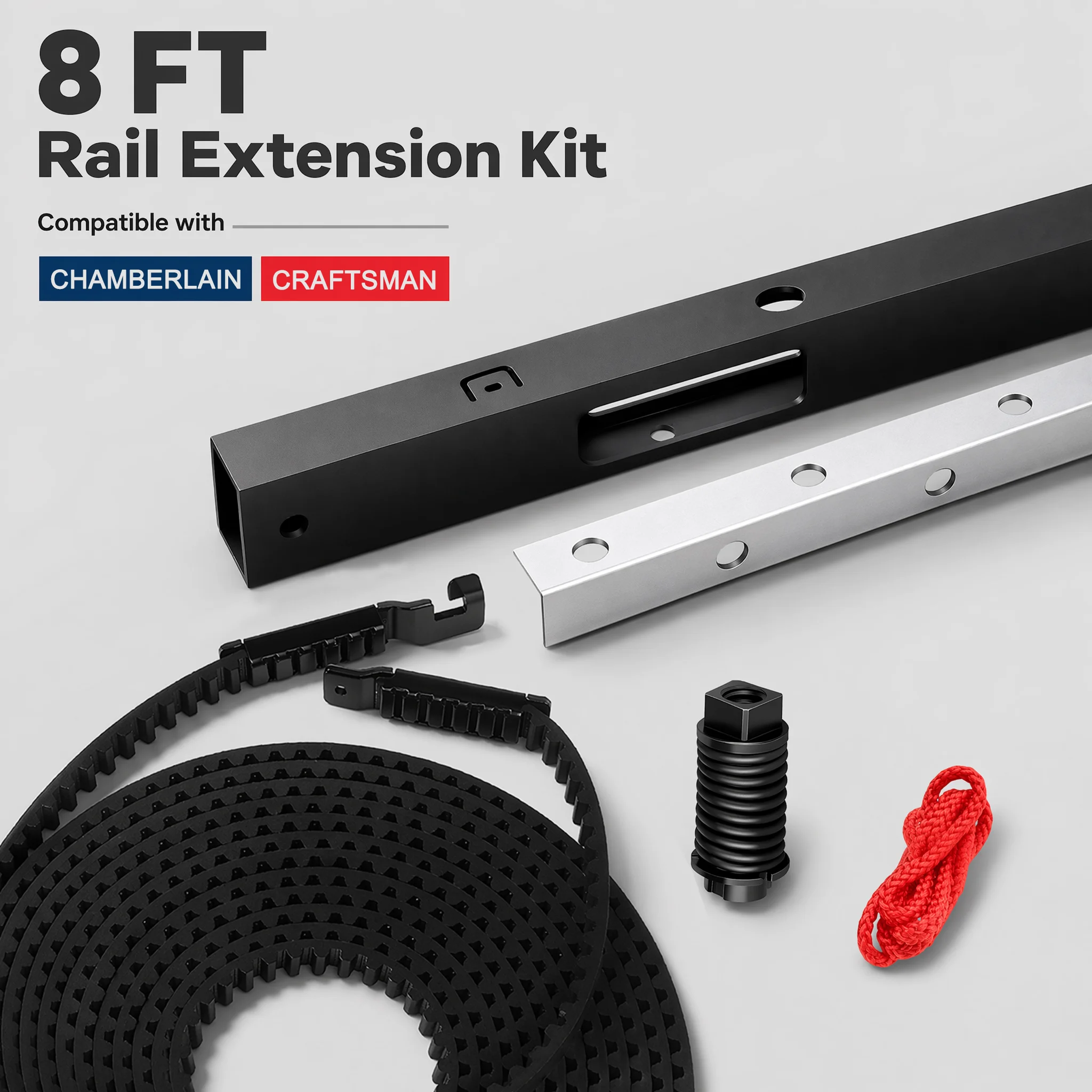 8FT Garage Door Opener Track Extension Kit G8808CB-P with Belt Heavy-Duty Structural Steel for Smooth Long-Lasting Performance