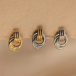 Vintage Gold&silver Plated Mix Color Three Layers Round Knot Stud Earrings Women Stainless Steel Ear Studs Fashion Party Jewelry