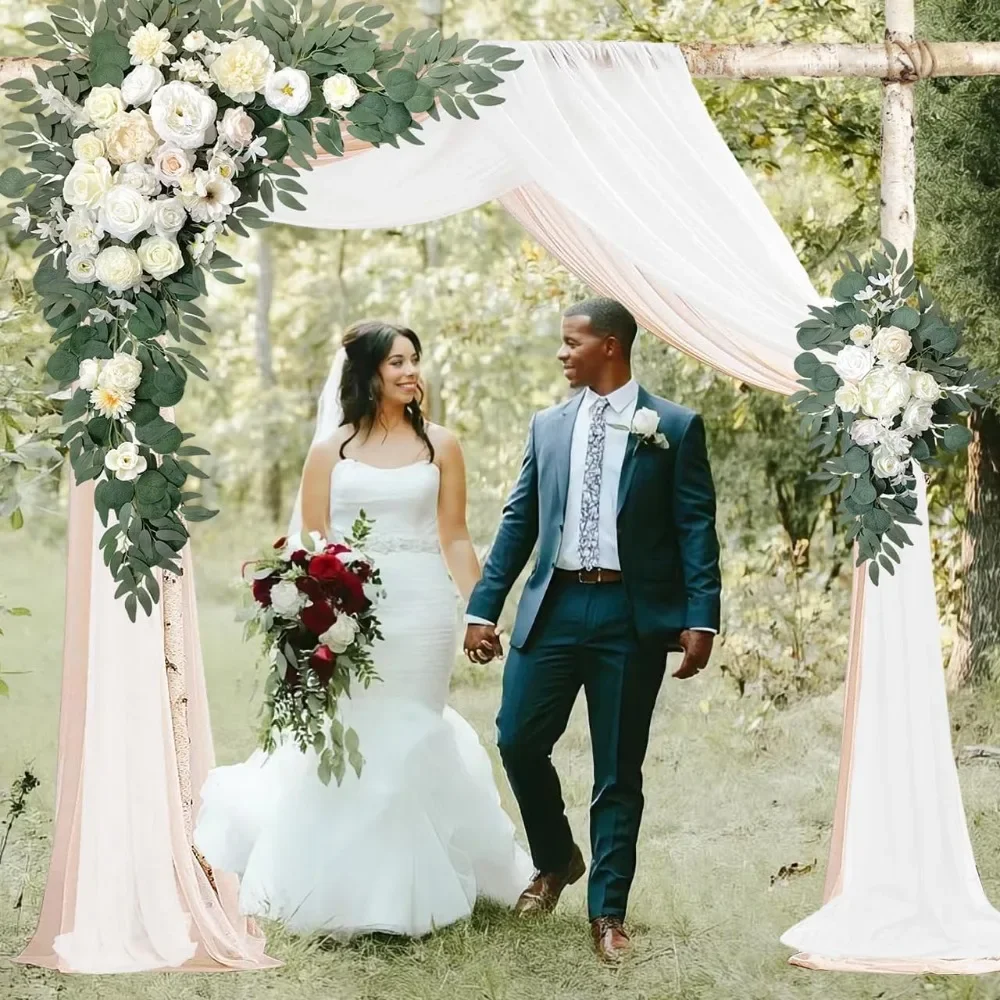 Flores de arco de boda con cortinas, decoración de bodas, arreglos florales artificiales drapeados, juego de 5