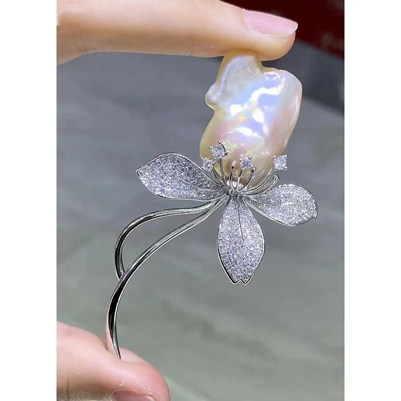 Lotus Design Leaf Breastpin Flower DIY Pearl Brooch Base Fittings Components(No Pearls)For Baroque/Round