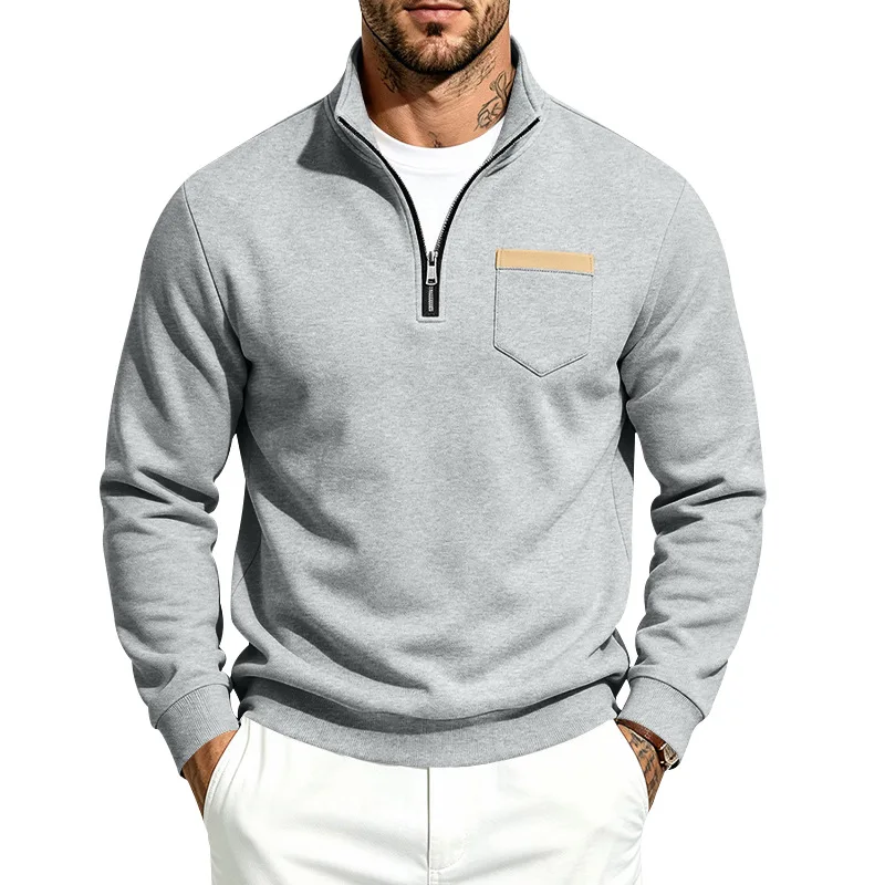 Men 2026 Autumn Winter Hot Item Fleece Lined Stand Collar Loose Vintage Sweatshirt Casual Commuter Fashion Male Daily Outerwear