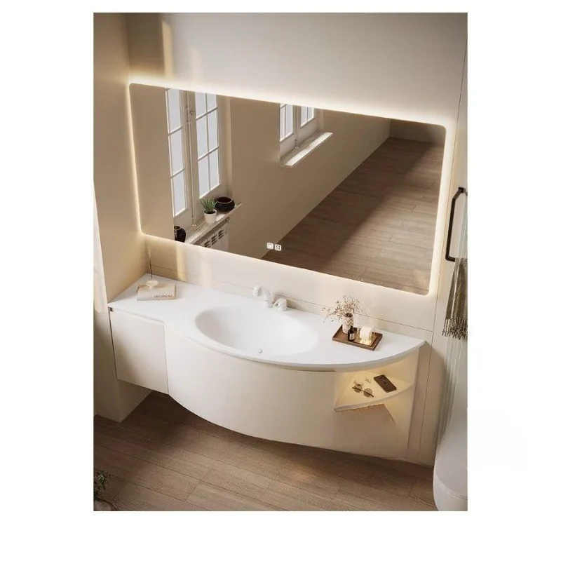 

Rock Slab Seamless Ceramic Integrated Basin Bathroom Cabinet Combination Circular Arc Toilet Washbasin Sink Washbasin