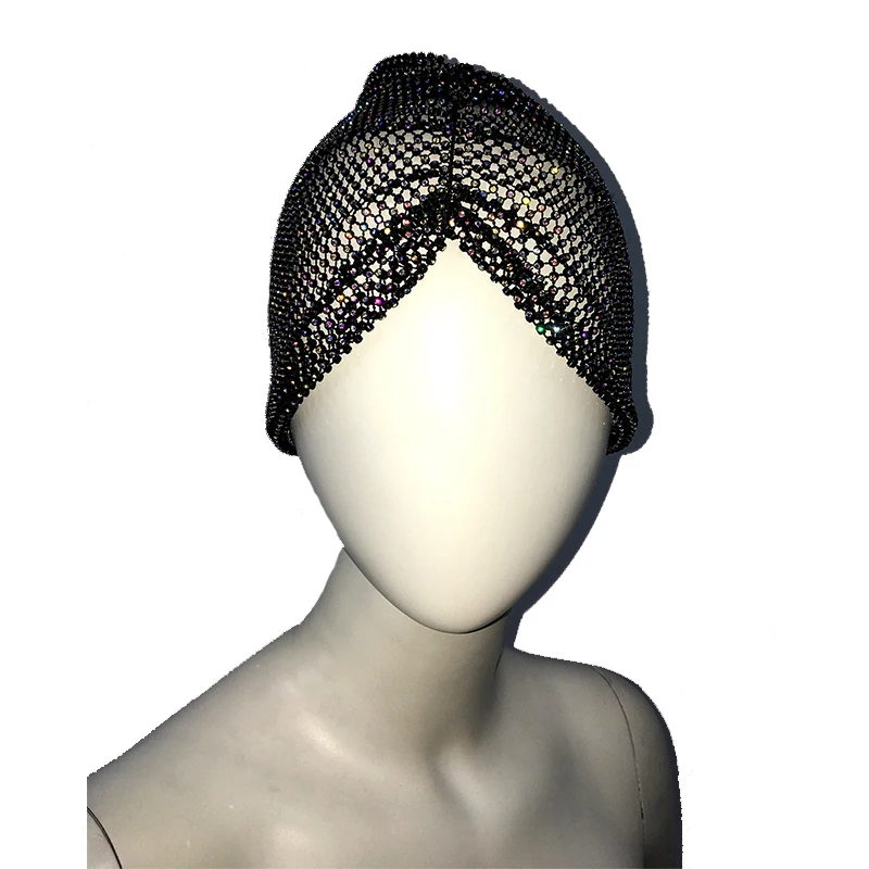 Sparkly Diamonds Fishnet Turban Hat Diamond Head Wraps Headband Headscarf Y2K Rave Festival Club Party Head Wrap For Women