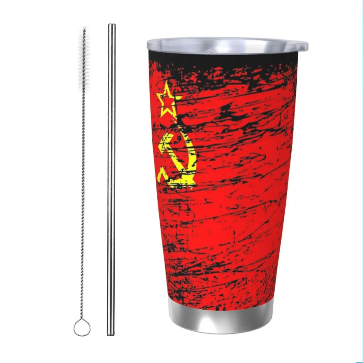 Soviet USSR Russia Flag Insulated Tumbler with Straws Socialist Stainless Steel Thermal Mug Outdoor Travel Thermos Bottle Cup