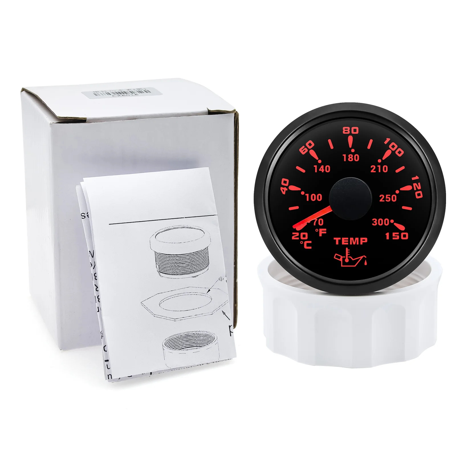 52mm Oil Temp Meters 20-150°C /70-300°F Oil Temperature Gauge 7-color Backlight Auto Car Gauge Waterproof for Boat Marine Car