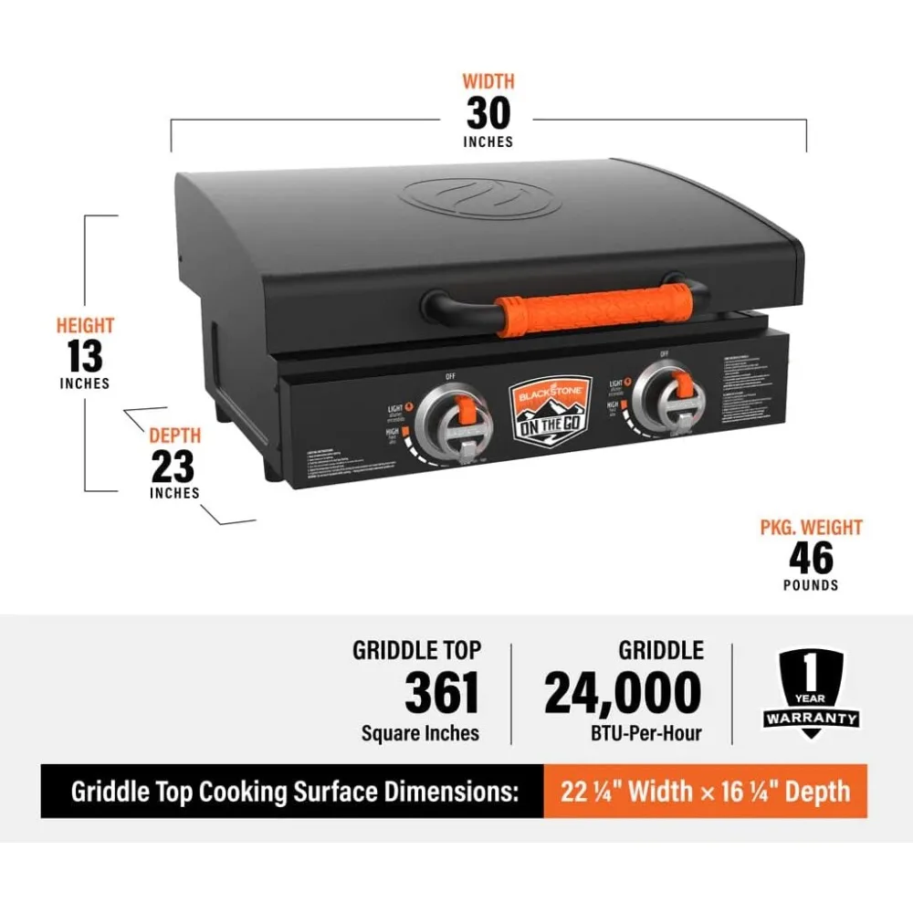 22 Inch Griddle with Lid, Nonstick on the Go Tabletop Gas Griddle Outdoor Grill with Accessories, Seasoning