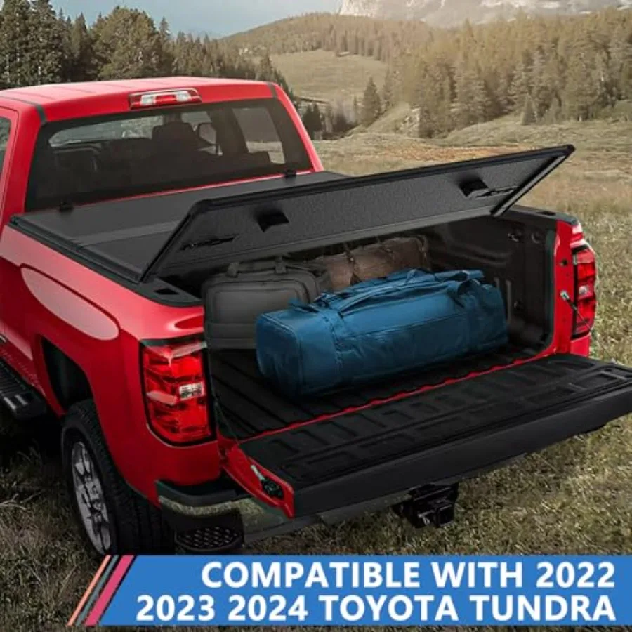 غطاء تونيو لسرير الشاحنة ثلاثي الطي بطول 5.5 قدم مناسب لـ 2022 2023 2024 2025 غطاء تونيو من الألومنيوم الأسود سهل التركيب #3