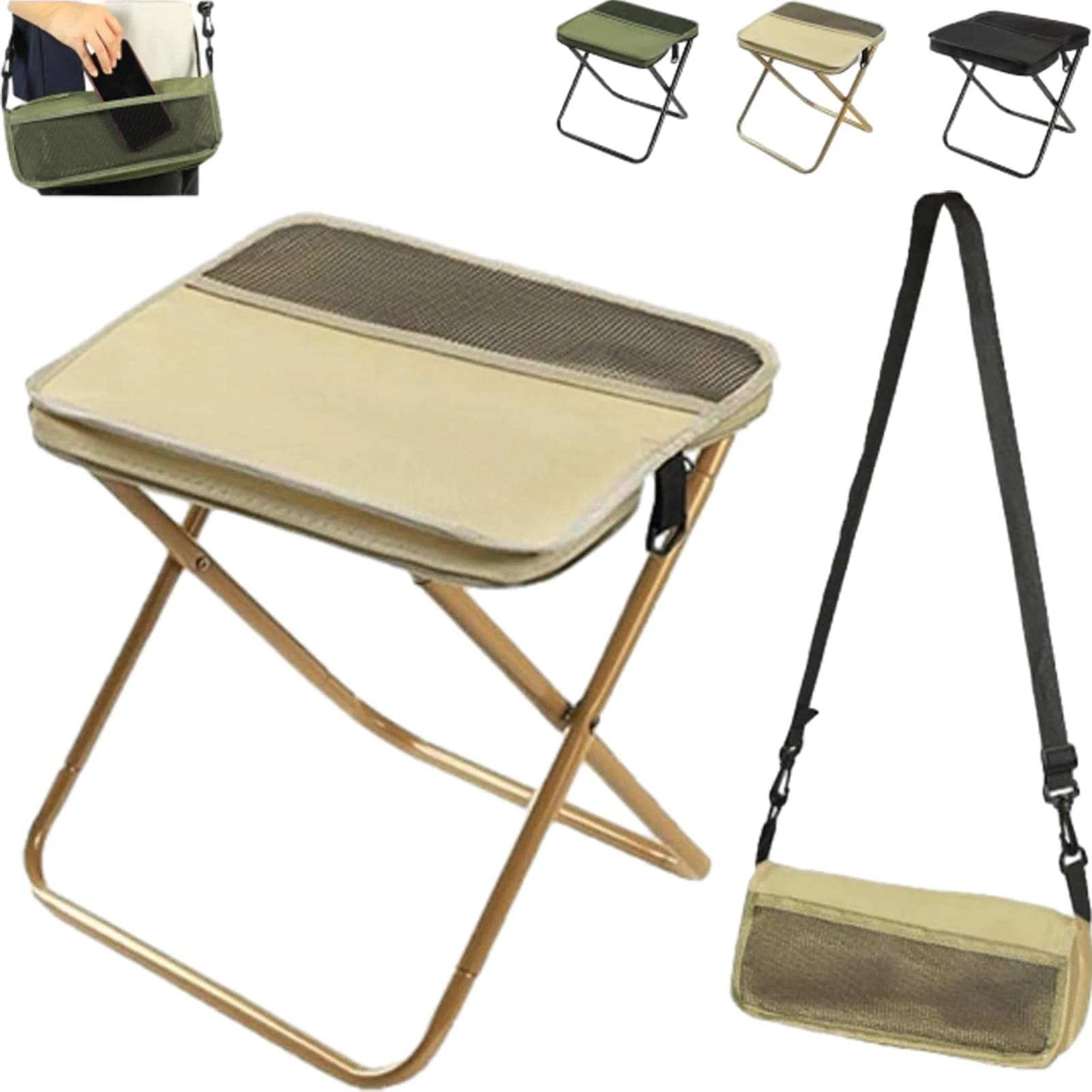 Foldable Chair with Crossbody Bag Design Easy Carry Seat for Fishing Hiking Camping Picnic Travel Daily Outdoor Activities Use