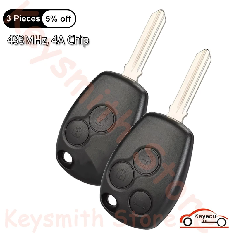 

KEYECU 2 3 кнопки 433 МГц 4A чип для Renault Авто Дистанционное управление брелок Замена HU136TE лезвие