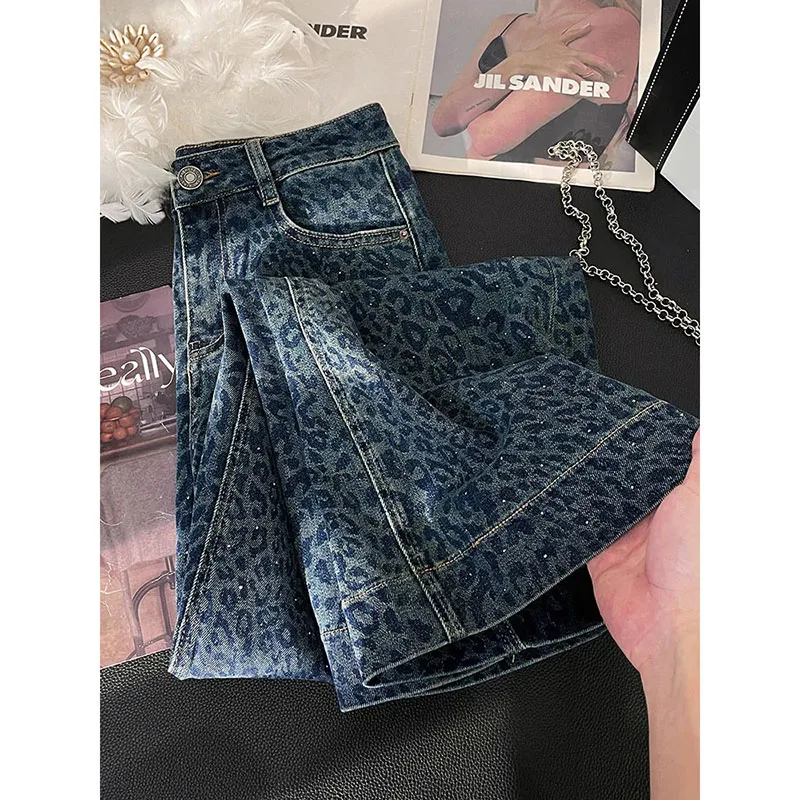 Retro Leopard Jeans Button Zipper Pants Women's New Autumn And Winter Heavy Industry Casual Pants ins Loose Fashion Joker Pants