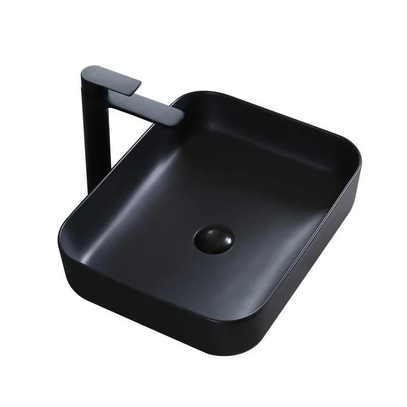 Black matte countertop basin, square bathroom, home, hotel, wash hands and face art, ceramic small size