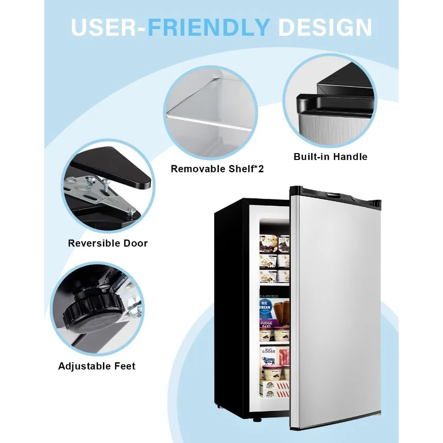 3.0 Cu.ft Upright Freezer Compact Mini Freezer with 7 Adjustable Thermostat Removable Shelves Reversible Single Door 360 Unifor