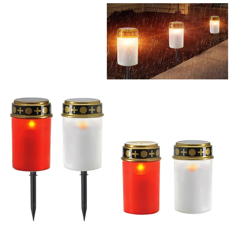 Solar Electronic Plastic Grave Lamp LED Grave Candles Flickering Candle Light Cemetery Ritual Lawn Lighting Party Home Decor