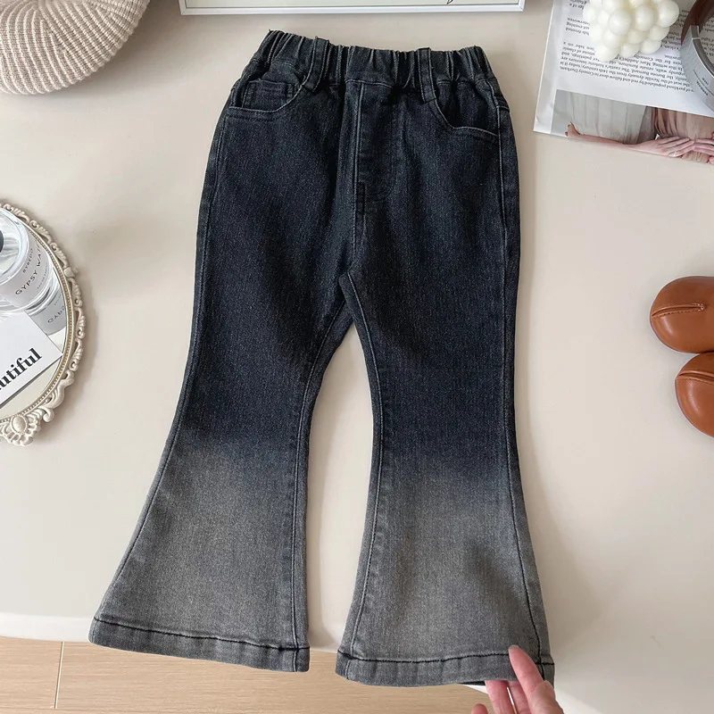 Girls' Fashionable Spring and Autumn Bell-Bottom Pants2024New Children's Stretch Pants Girls' Fashionable Gradient Jeans