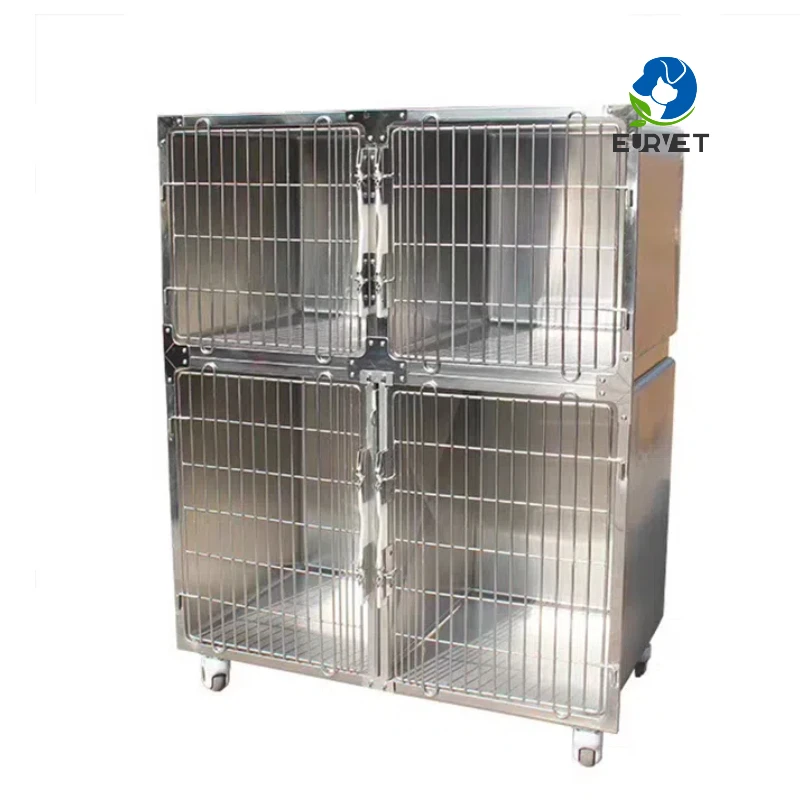 EUR 4-Door Stainless Steel Veterinary Clinic Cage For Dogs 304 Dry Pet Equipment Mesh Tray Veterinary Surgical Instruments