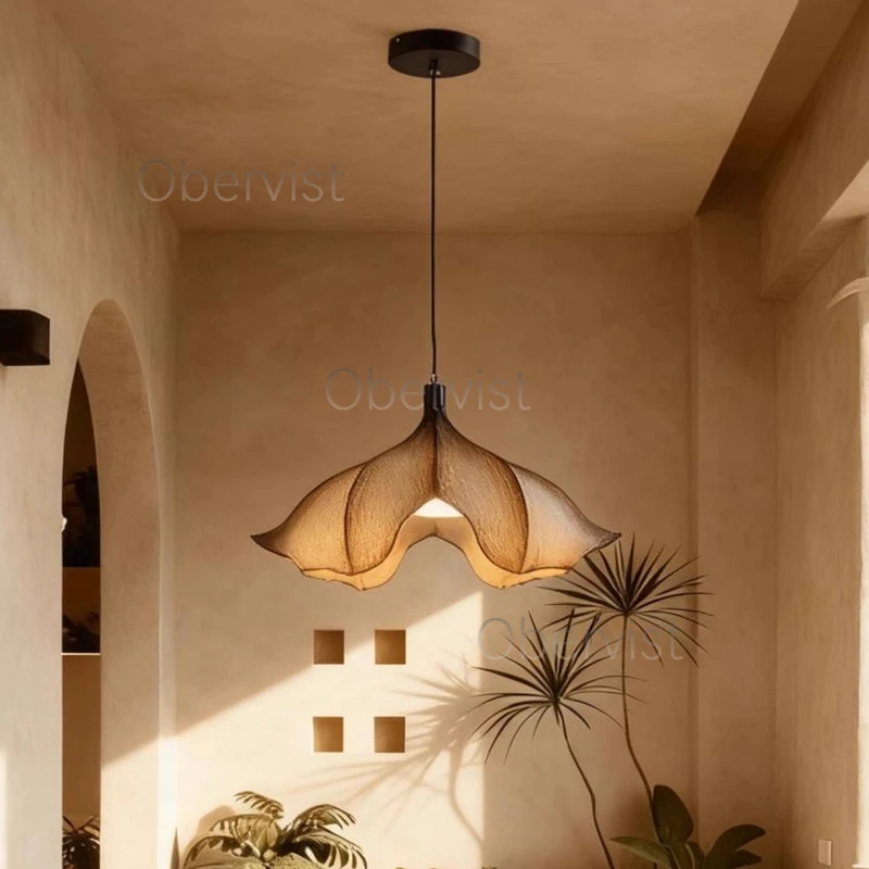 

Японский светодиодный подвесной светильник в стиле Ваби-Саби, потолочная лампа-лепесток из смолы для гостиной и спальни, креативная люстра 220В