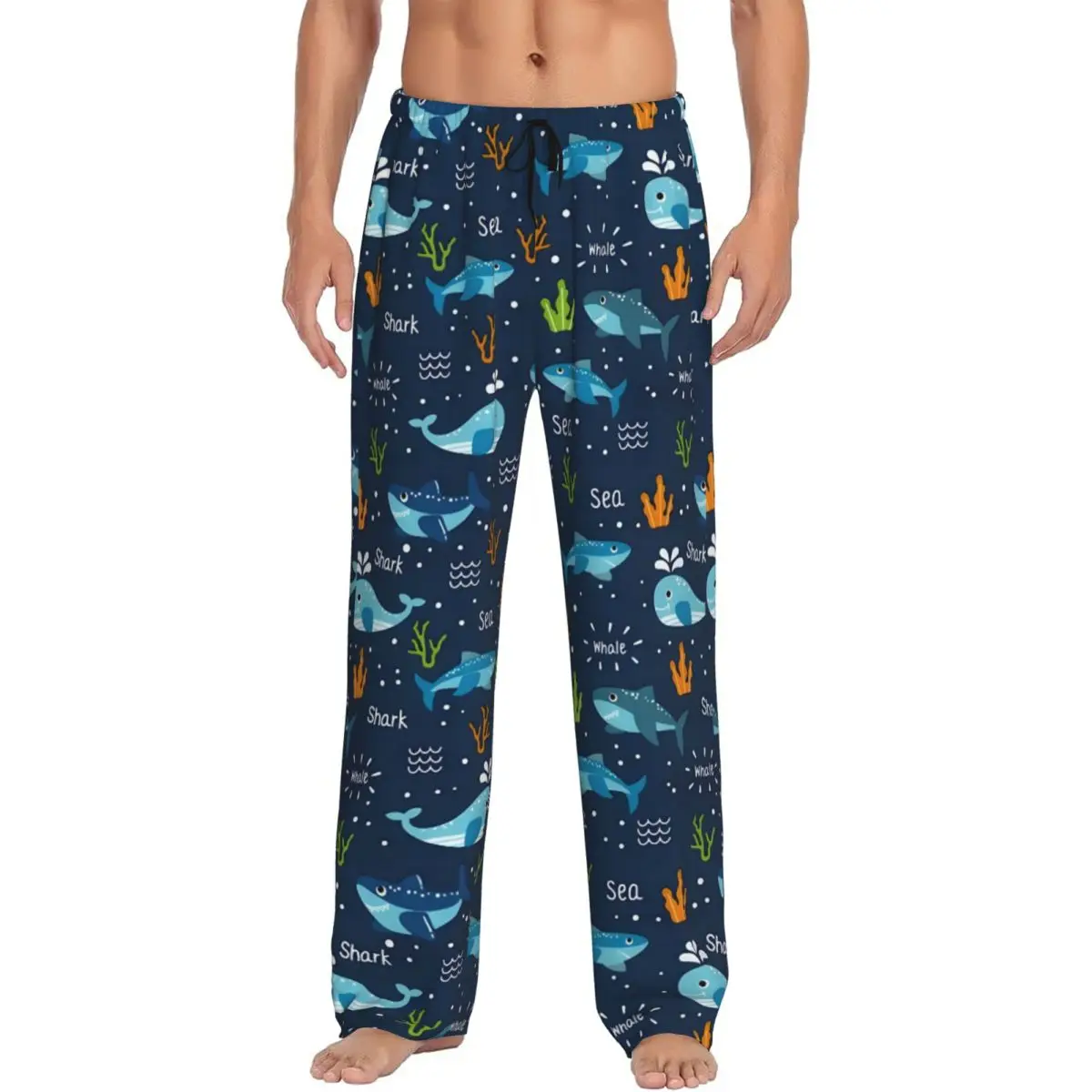 

Custom Printed Men Shark Pajama Pants Cute Animal Sleepwear Sleep Lounge Bottoms with Pockets
