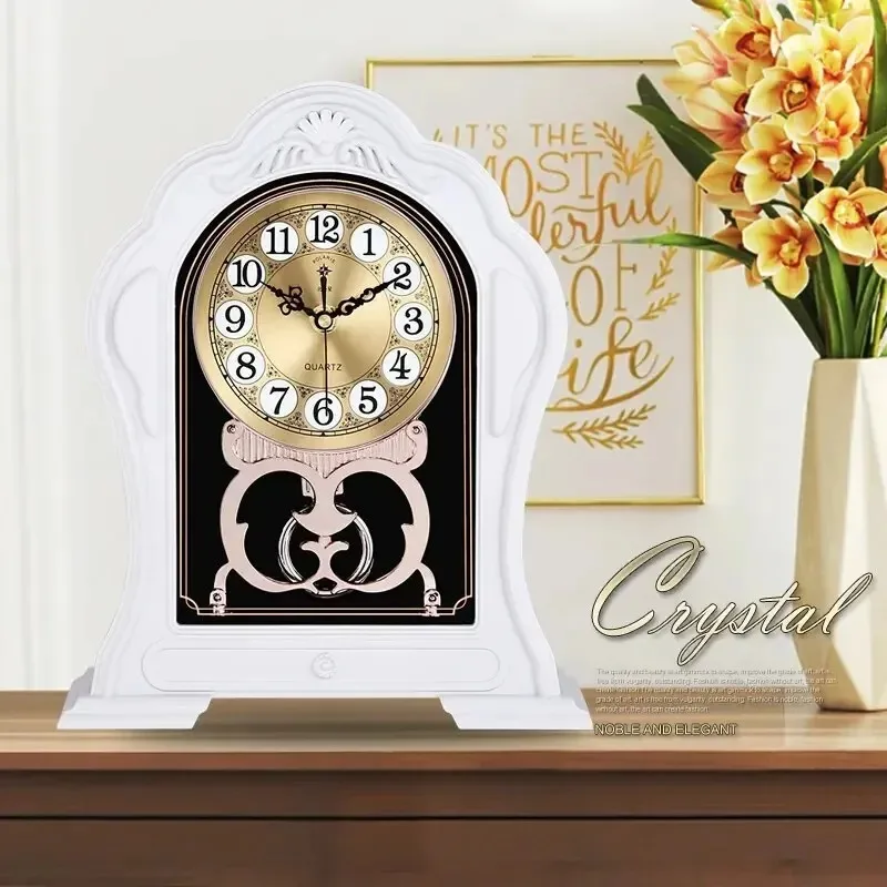new European Style Retro Living Room Household Clock Imitation Solid Wood Table Plastic Bedroom Silent