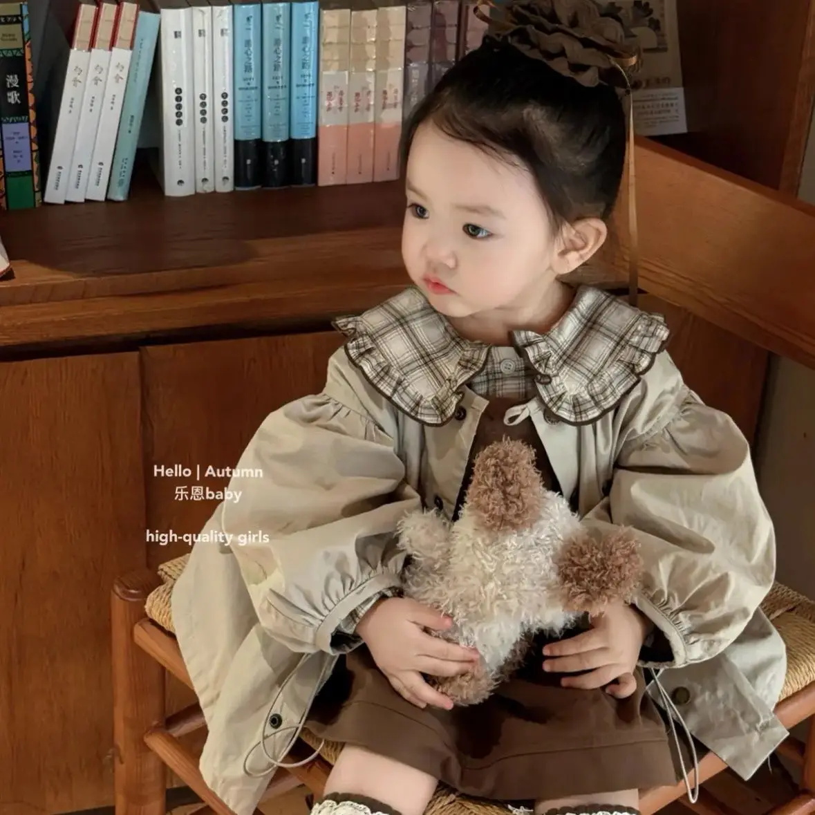 Original Design Fall Winter Girls Single Breasted Reversible Trench Coat Stylish Trendy Baby Jacket