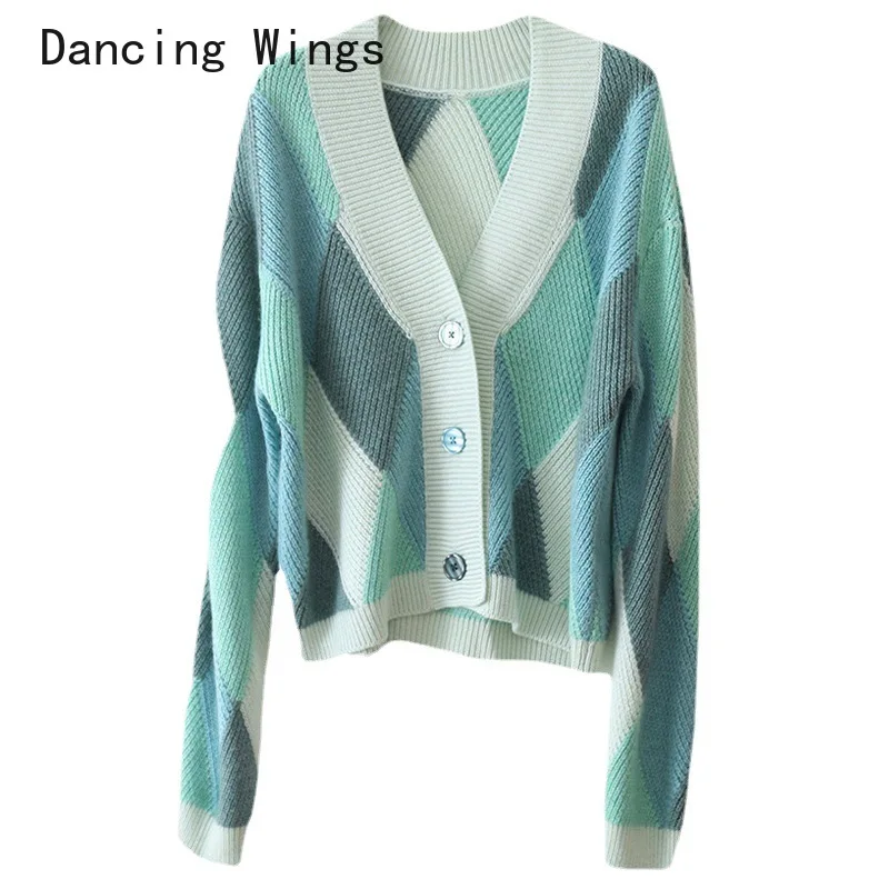 

Женская однобортная трикотажная кофта на пуговицах, с V-образным вырезом