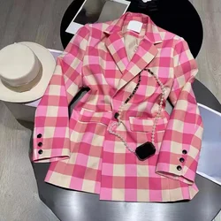 Girls Cardigan Jackets 2023 Fall Apring Autumn New Baby Girls Clothing Kids Children Top Plaid Lapel Jacket for Girls