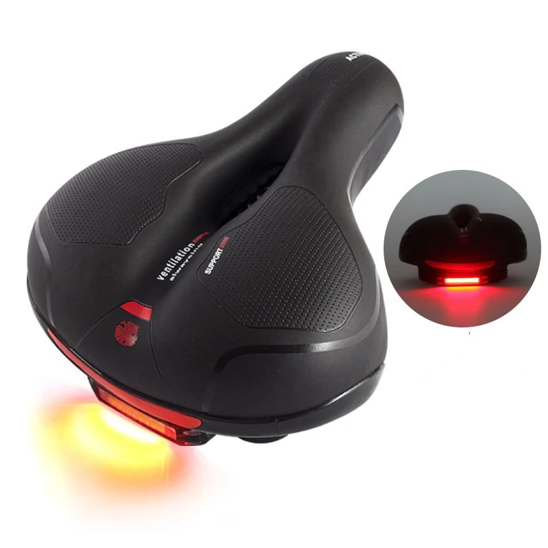 Breathable taillight Bicycle Saddle Men Women MTB Road Bike Saddle Shock Absorbing Comfortable Big Butt Bike Seat Safety Warning