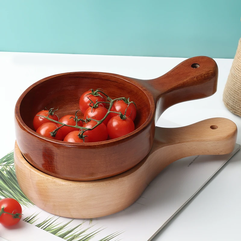 

Japanese Beech Salad Bowl with Handle Household Kitchen Accessories Lamian Noodles Bowl Set Wooden Handle Water Ladle Fruit Bowl