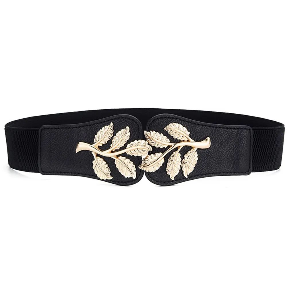 gold leaf belt for dress Women's Waist Cover Fashionable Elastic Waist Closure With Double Hook Buckle Wide Paired With Skirt Women Belt Winter 2025