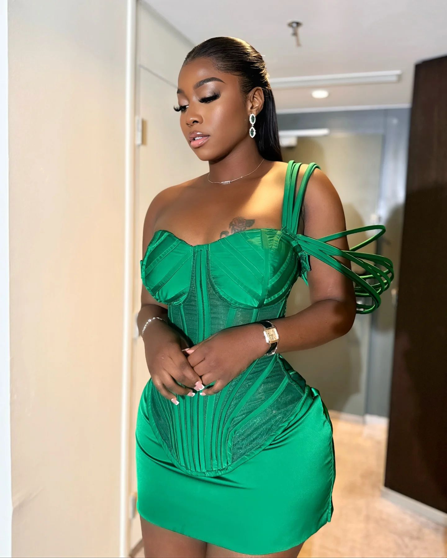 Emerald Green Sexy African Mini Women Dresses With Corset Bustier Sheath One Shoulder Aso Ebi Short Party Dress  Maxi Dress