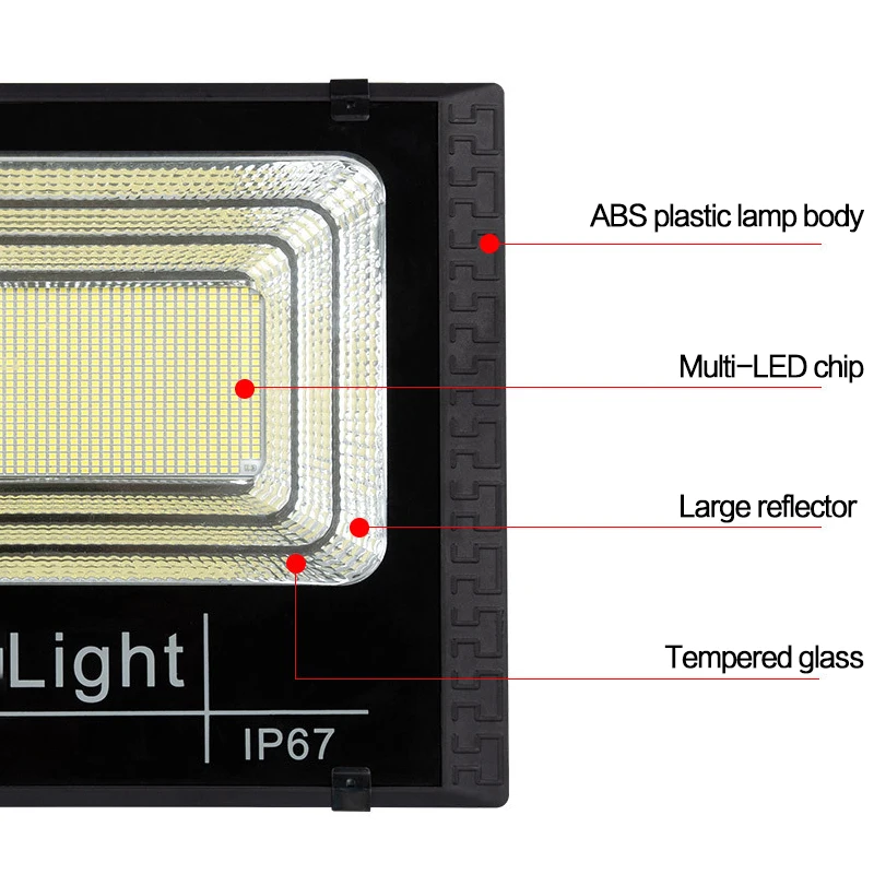 Projecteur Solaire Étanche avec Télécommande, Conforme à la Norme IP67, Angle Réglable, Éclairage d'Extérieur, Idéal pour une Villa ou une Rue, 50 à 500W