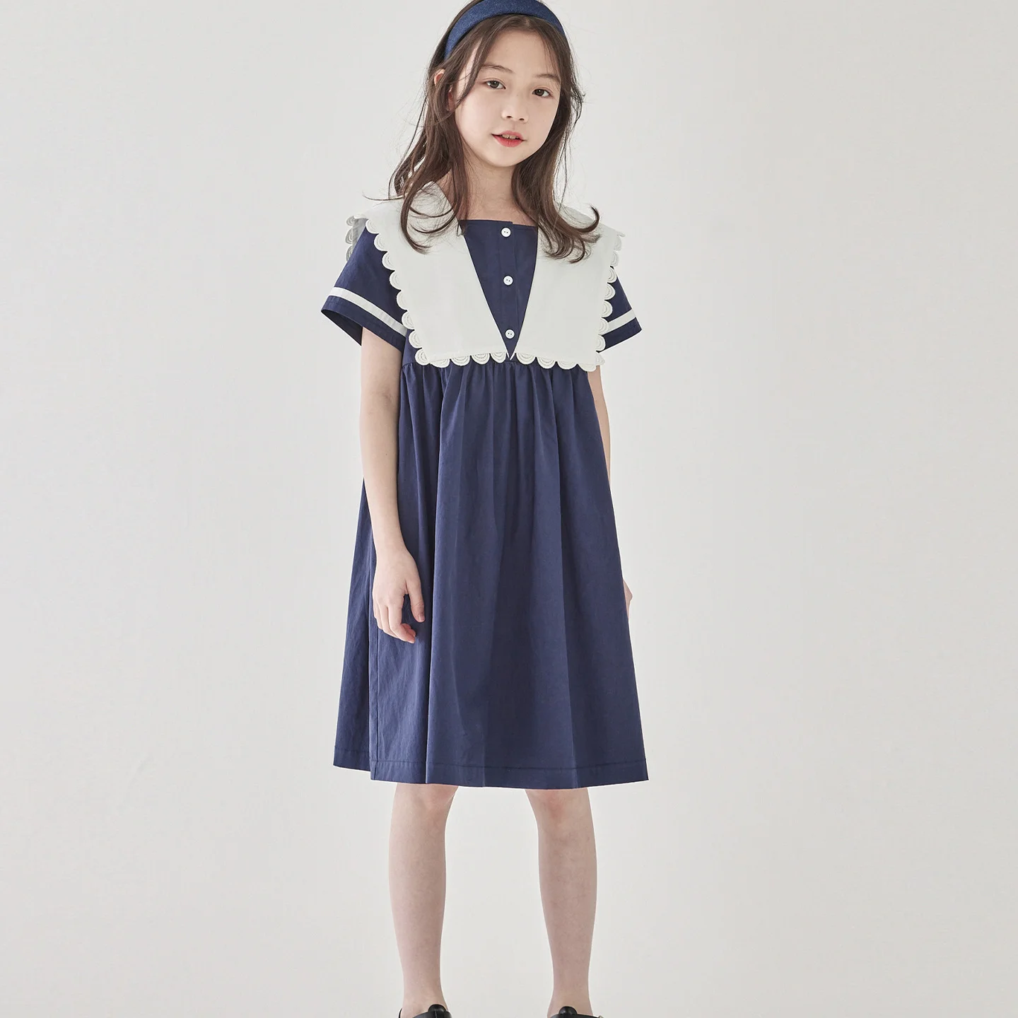 2023 Summer New Baby Girls Clothes Navy Collar Kids Dress Children Classic Students Style Long Dress