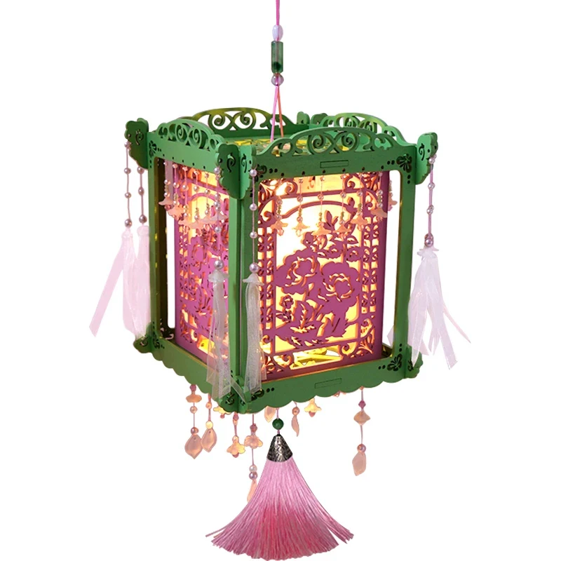 

OUZEY NEW DIY Wooden Doll House Chinese Lantern Miniature Building Kits with LED Light for Girls Birthday Gift