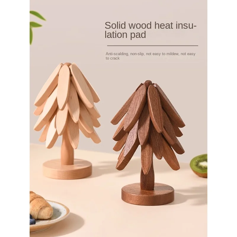 Solid Wood Insulation Mat Dining Table Scald Preventing Met a Tree Home High Temperature Resistance Potholder