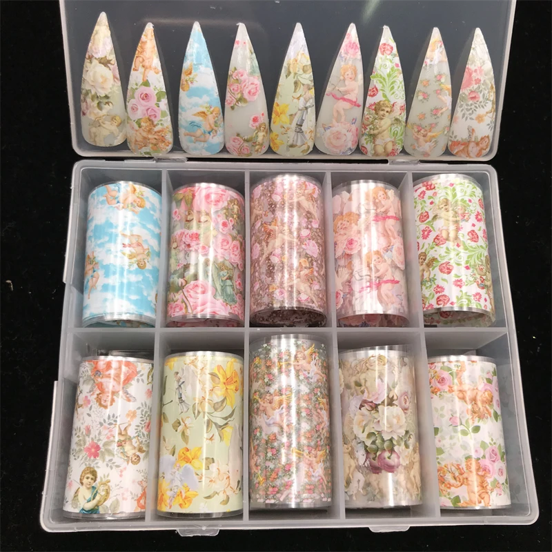 Neue Blumen-Nagelfolien für Transferpapier-Aufkleber, Florale Klebefolien, Frucht-Nagelwraps, Fisch-DIY-Wassermarmor-Nagelkunst-Dekorationen