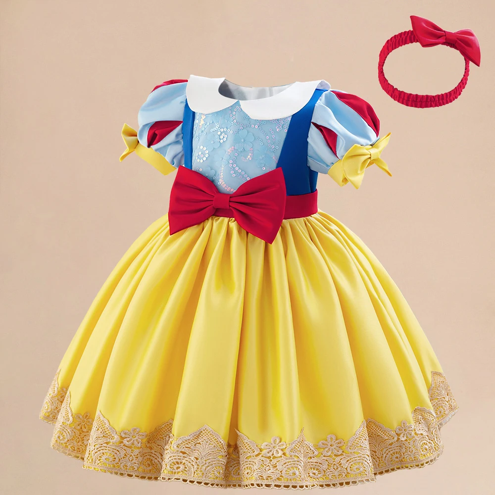 Toddler Snow White Princess Costume for Girls with Headband Carnival Cosplay Halloween 1st Birthday Party Prom Dress Clothes