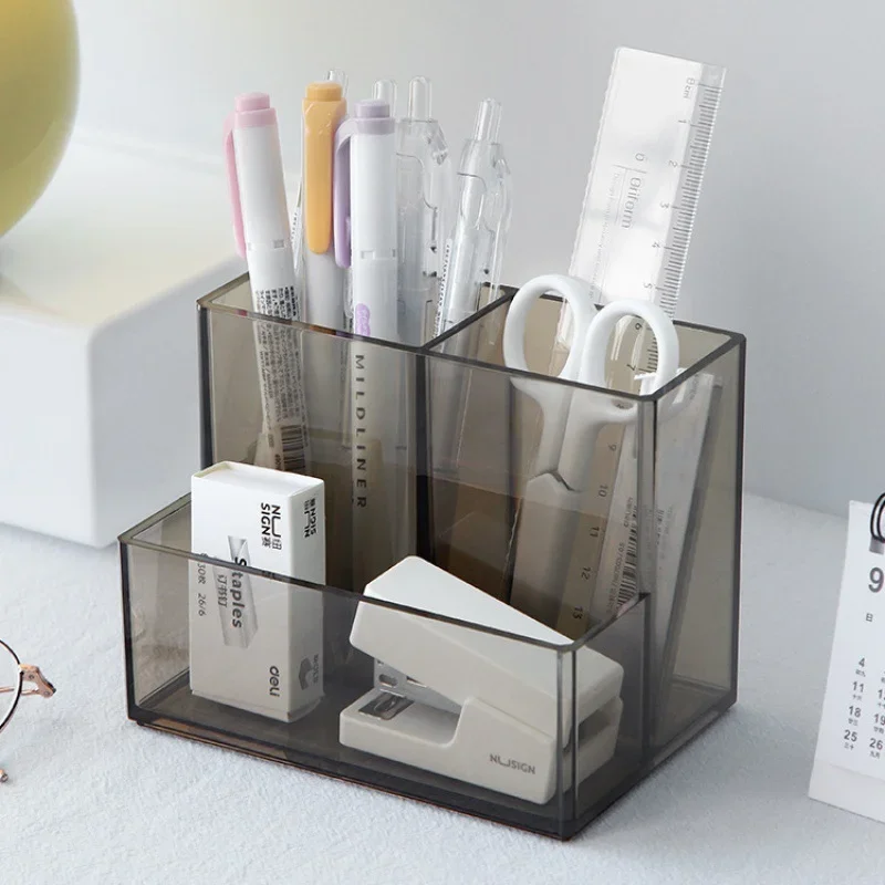 

Thick Transparent Acrylic Pen Holder Simple Style Desktop Makeup Organzier School Stationary Pencil Case