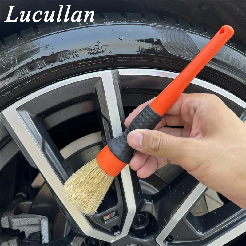 Lucullan Car Pro Orange Car Detailing Brush Super Dense 100% Boar's Hair With Anti-Slip Handle