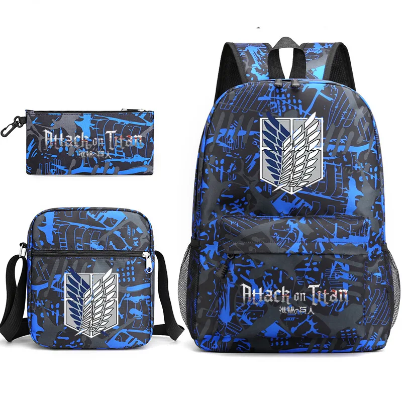 Attack on Titan EREN MIKASA Backpack Anime Lightweight Laptop Schoolbag Shoulder Bag 3pcs Pencil Case Gift Travel Backpack