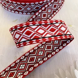 10Yards/Lots Woven Jacquard Ribbon 3.3cm Red Geometric Pattern  For Clothing Straps Accessory IS-3292