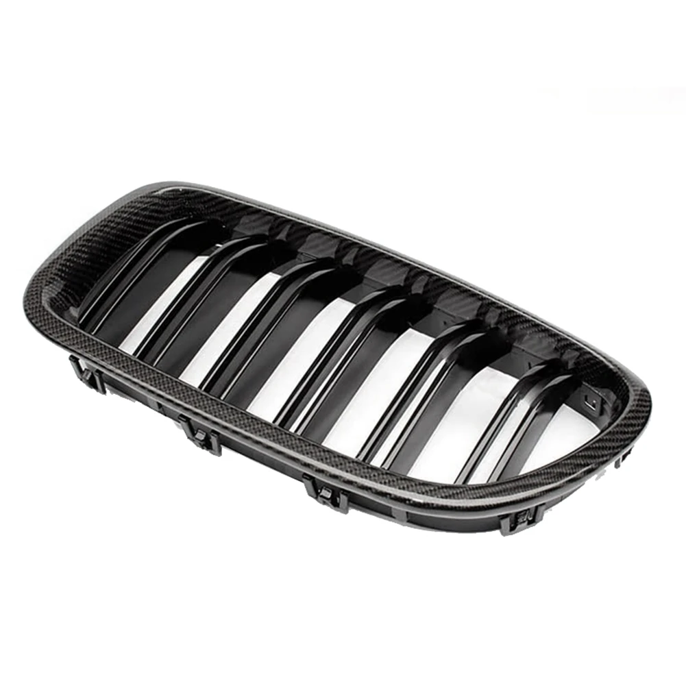 

4 Pcs Car Carbon Fiber Glossy Double Slats Front Kidney Grille Grill For-BMW 5 Series F10 F11 M5 2010-2016