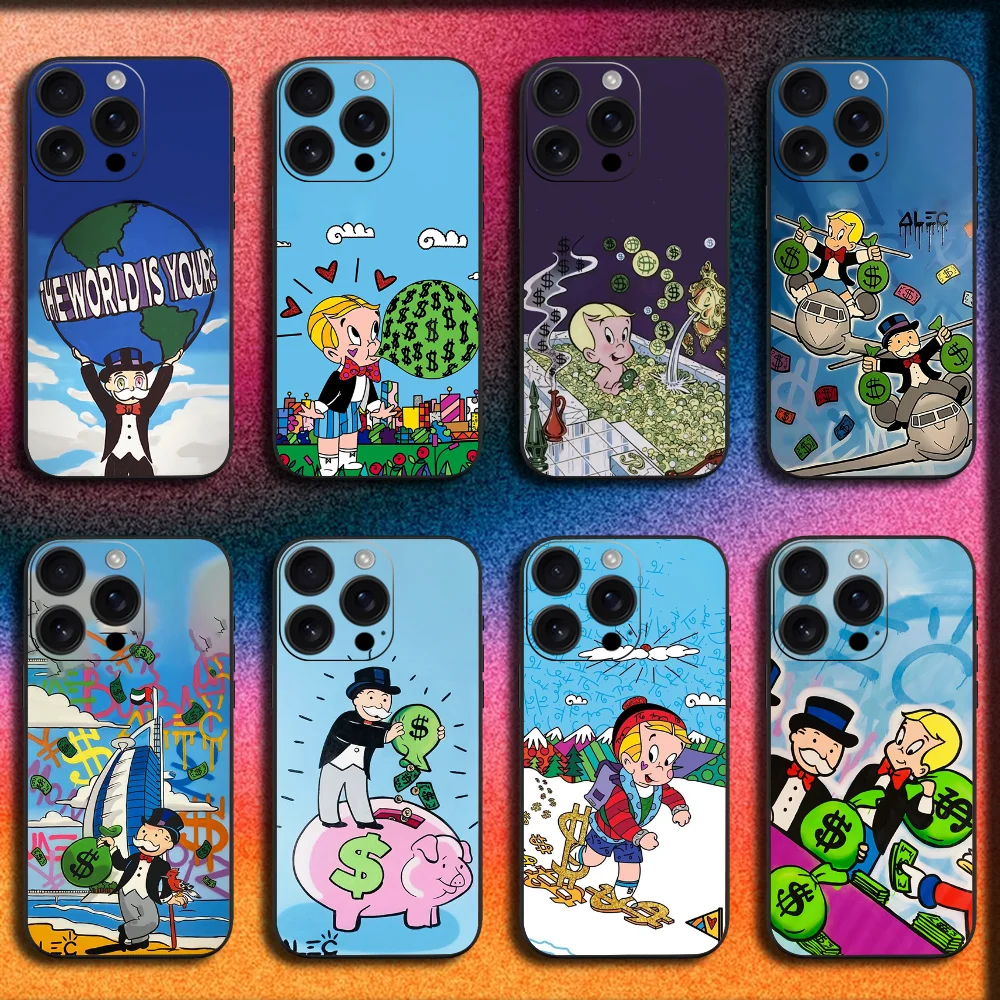 

Dollar A-Alec Monopoly Man Phone Case For iPhone 16,15,14,13,12,11,Pro,XS,Max,XR,Plus,SE,Mini Soft Black Cover