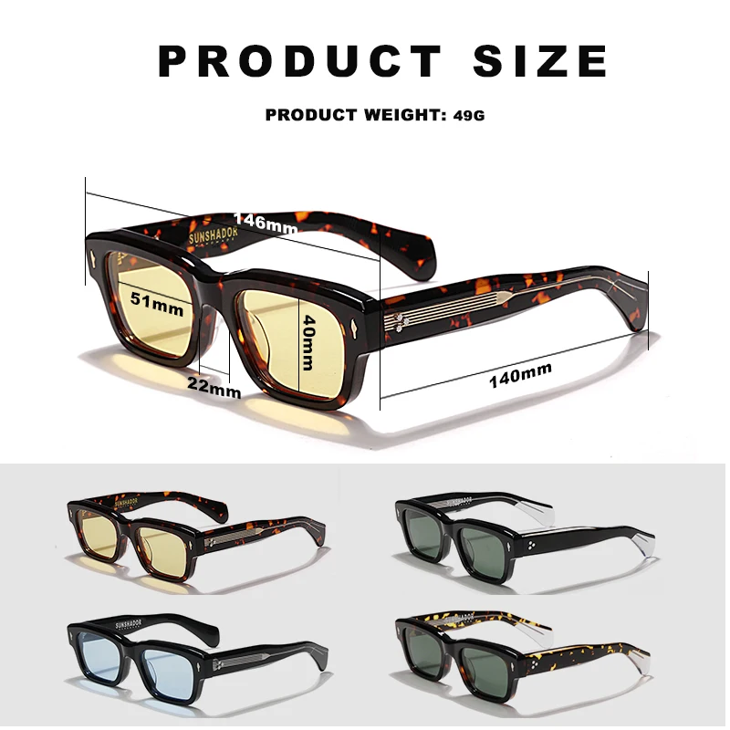 Fashion Handmade Square Acetate Sunglasses For Men Women Retro Classic Sunglasses outdoor UV400 Protection Customization Logo