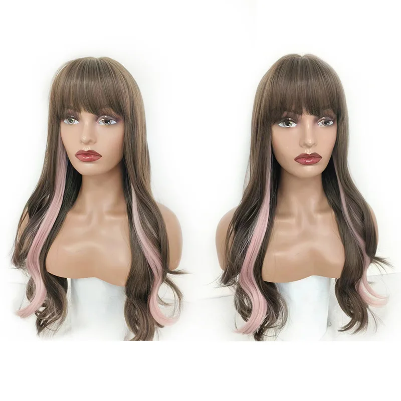 

Chemical fiber wig headgear European and American wig long curly hair brown powder big wave women's model