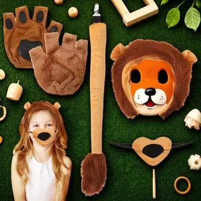 

1Set Lion Costume Set Complete with Headband Nose Tail Paws Ideal for Cosplay Animal Party Decorations Photo Booth Props